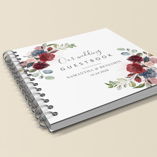 Bloemen Bordeaux Waterverf Herfst Trouwgastenboek Notitieboek