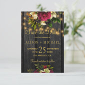 Bloemen bordeauxhout FOTO save the date bruiloft (Staand voorkant)