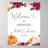 Bloemen bordeauxrood herfst bruidsdouche welkomstb poster (Voorkant)