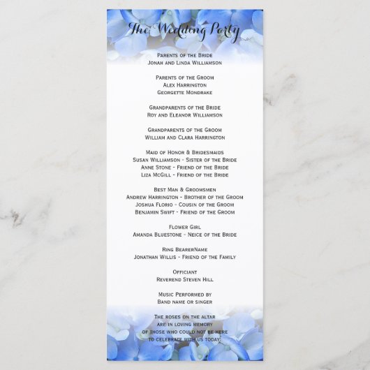 Bloemen Border Blue Hydrangea Wedding Tall Program Programmakaart (Achterkant)