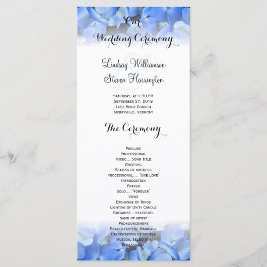 Bloemen Border Blue Hydrangea Wedding Tall Program Programmakaart (Voorkant)