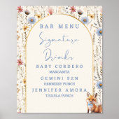Bloemen bos vos babyshower bar menu bord poster (Voorkant)