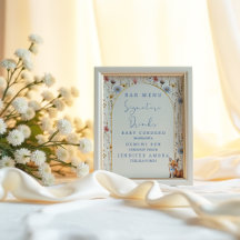 Bloemen bos vos babyshower bar menukaart bord