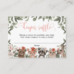 Bloemen bosdieren bos meisje luier loterij informatiekaartje