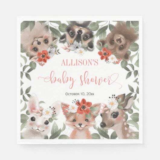 Bloemen bosdieren bos vrienden baby shower servet (Voorkant)