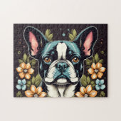 Bloemen Boston Terrier Legpuzzel (Horizontaal)