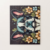 Bloemen Boston Terrier Legpuzzel (Verticaal)