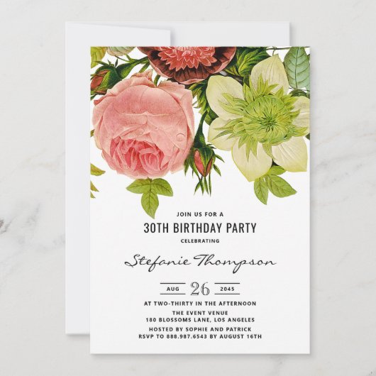  Bloemen Botanisch 30ste Verjaardagsfeest Kaart (Voorkant)