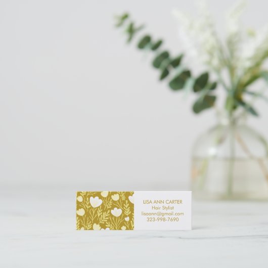 Bloemen Botanisch Patroon Gouden Neutrals Mini Visitekaartje (Staand voorkant)