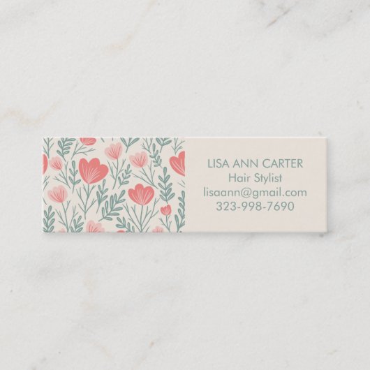 Bloemen Botanisch Patroon Zacht Roze en Groen Mini Visitekaartje (Voorkant)