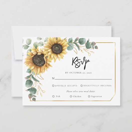 Bloemen Botanisch Script Zonnebloem Bruiloft RSVP Kaartje (Voorkant)