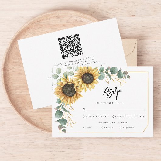 Bloemen Botanisch Script Zonnebloem Bruiloft RSVP Kaartje