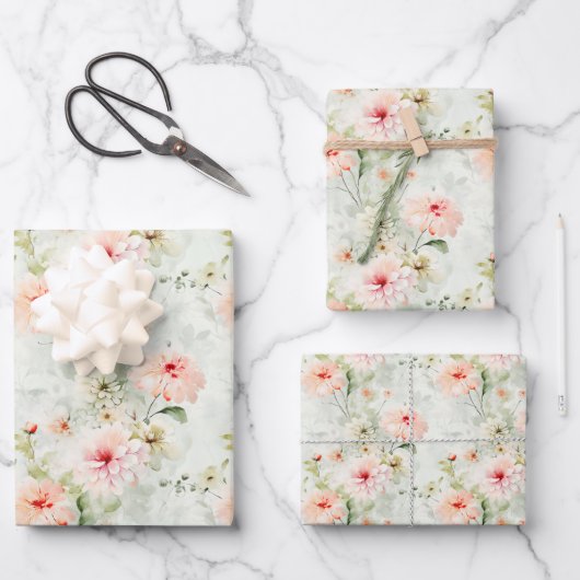 Bloemen Botanische Boho Elegante Waterverf Inpakpapier Vel (Voorkant)