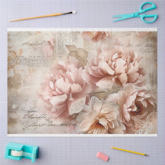 Bloemen Botanische Collage Pastel Pioenrozen Decou Tissuepapier (Craft)