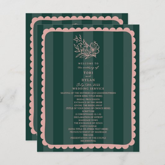 Bloemen Botanische Groene Streep Bruiloft (Voorkant / Achterkant)