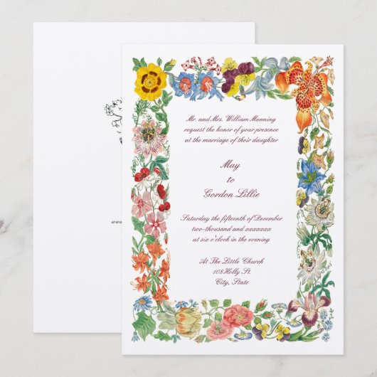 Bloemen Botanische Kunst Multi gekleurde grens bru Kaart (Voorkant / Achterkant)