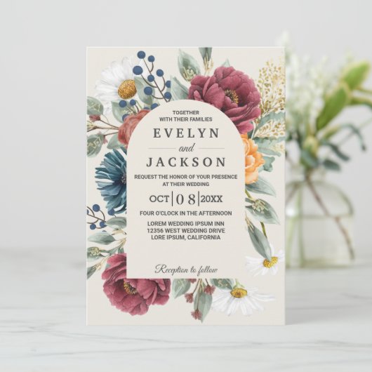 Bloemen Botanische Moderne Rustieke Boho Bruiloft Kaart (Staand voorkant)