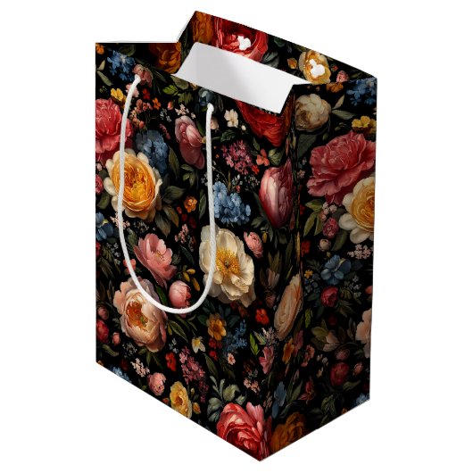 Bloemen Botanische Moody Zwart Nederlandse Fine Ar Medium Cadeauzakje (Achterkant Gekanteld)