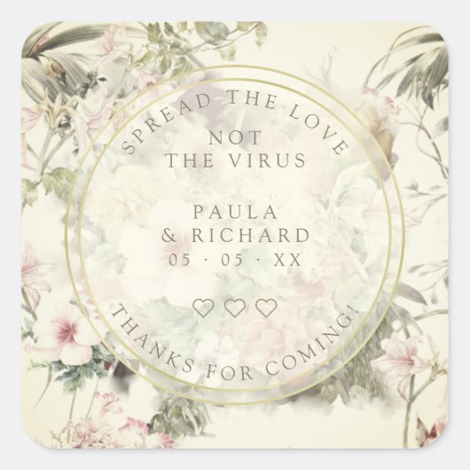  Bloemen Botanische Pandemische Bruiloft Gel Hand Vierkante Sticker (Voorkant)
