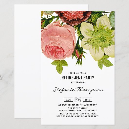  Bloemen Botanische Pensioen Uitnodiging (Voorkant / Achterkant)