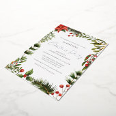 Bloemen Botanische Rode Bessen Kerstmis Zilver Folie Uitnodiging (Gedraaid)