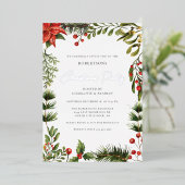 Bloemen Botanische Rode Bessen Kerstmis Zilver Folie Uitnodiging (Staand Voorkant)