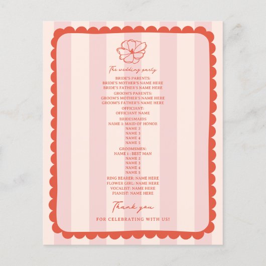 Bloemen Botanische Roze Streep Bruiloft (Achterkant)