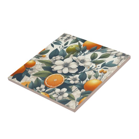 Bloemen botanische sinaasappels tegeltje (Zijkant)