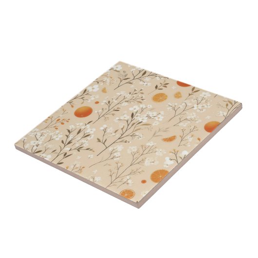 Bloemen botanische sinaasappels tegeltje (Zijkant)