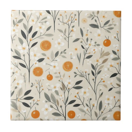 Bloemen botanische sinaasappels tegeltje (Voorkant)