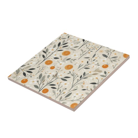 Bloemen botanische sinaasappels tegeltje (Zijkant)
