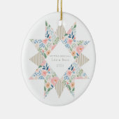 Bloemen Botanische Streep Quilt Block Star Keramisch Ornament (Rechts)