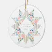 Bloemen Botanische Streep Quilt Block Star Keramisch Ornament (Links)