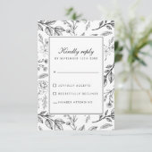Bloemen Botanische Zwart Wit Huwelijk RSVP Kaartje (Staand voorkant)