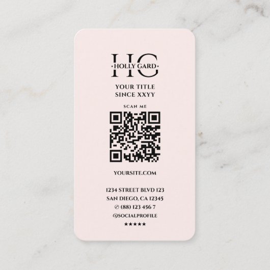 Bloemen Botanist Wildflower Monogram Roze Elegant Visitekaartje (Achterkant)