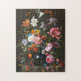 Bloemen bouquet glass vase middeleeuws schilderij legpuzzel