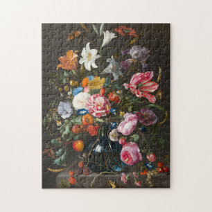 Bloemen bouquet glass vase middeleeuws schilderij legpuzzel