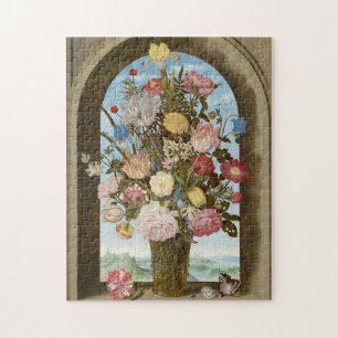 Bloemen bouquet vase door raammiddeleeuws schilder legpuzzel