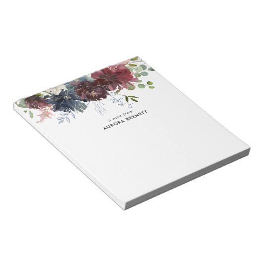 Bloemen Bourgogne Blauwe Bloem Elegant Notitieblok (Schuin)