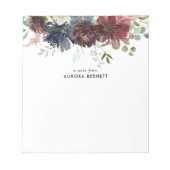 Bloemen Bourgogne Blauwe Bloem Elegant Notitieblok (Voorkant)