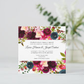 Bloemen Bourgogne Blush Navy Waterverf bruiloft Kaart (Staand voorkant)
