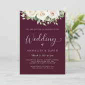 Bloemen Bourgogne bruiloft uitnodiging (Staand voorkant)