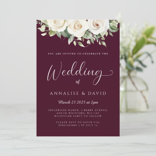 Bloemen Bourgogne bruiloft uitnodiging (Staand voorkant)