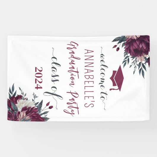 Bloemen Bourgogne en crème Afstuderen welkom Spandoek (Horizontaal)