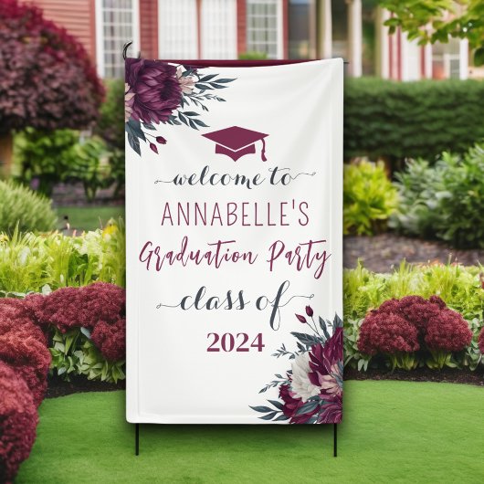 Bloemen Bourgogne en crème Afstuderen welkom Spandoek