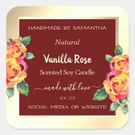 Bloemen Bourgogne en goud Product Verpakkingslabel Vierkante Sticker