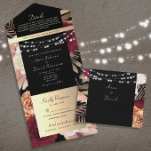 Bloemen Bourgogne en zwart gotische bruiloft All In One Uitnodiging