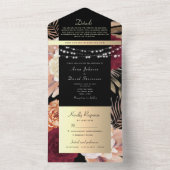 Bloemen Bourgogne en zwart gotische bruiloft All In One Uitnodiging (Binnen)