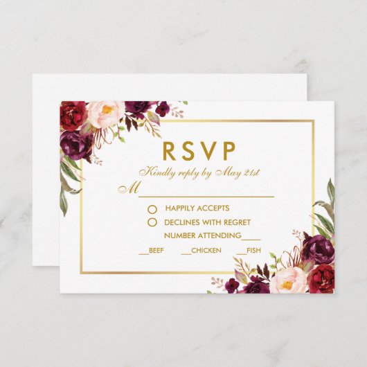 Bloemen Bourgogne Gouden Trouwmaaltijd RSVP G (Voorkant / Achterkant)