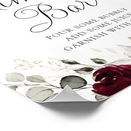 Bloemen Bourgogne groen bruiloft Mimosa Bar teken Poster (Hoek)